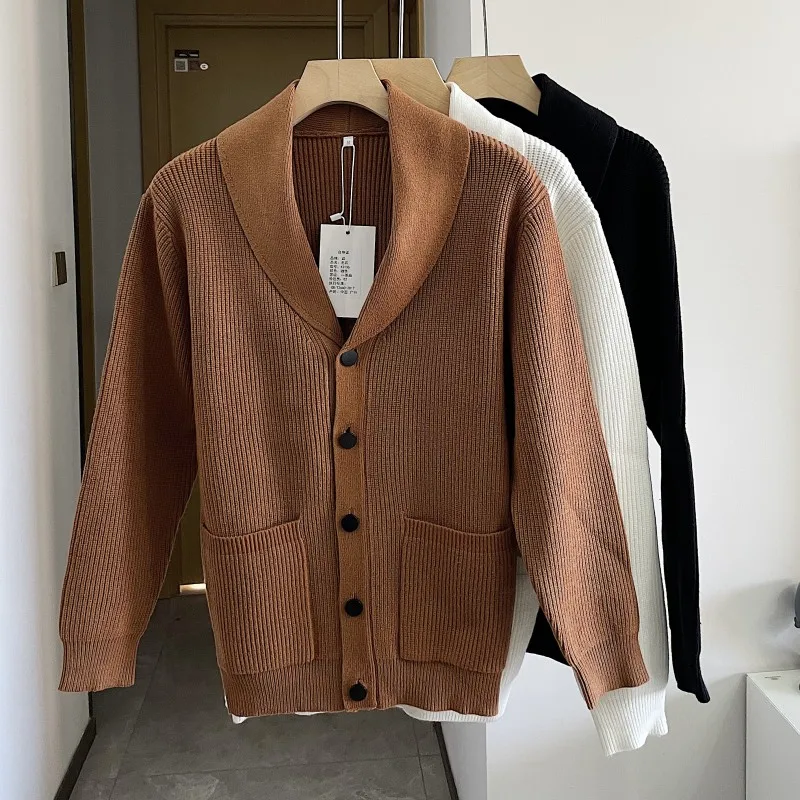 

Мужской повседневный вязаный кардиган в корейском и японском стиле, модный ретро-дизайн, с длинным рукавом, V-образным вырезом, приталенный, осенне-зимний