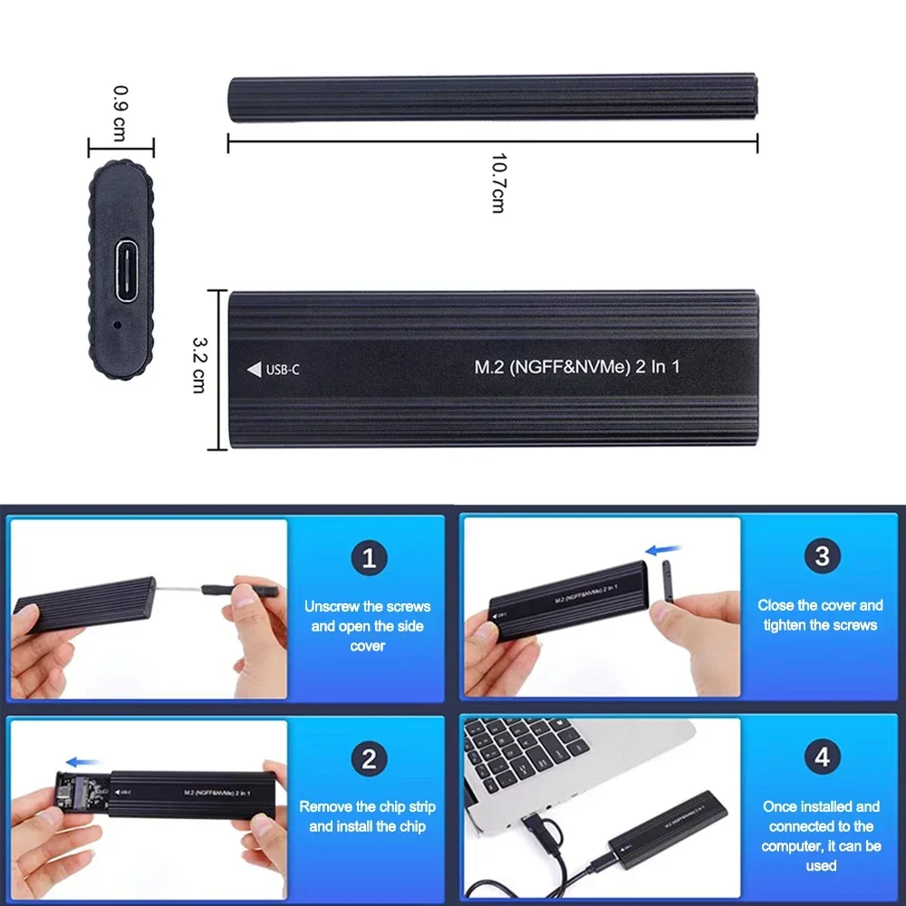 M.2 NVMe SATA SSD Enclosure 10Gbps Single/Dual Protocol M.2 to USB Type C 3.1 SSD External Hard Drive Case Support M Key/B+M Key image 6