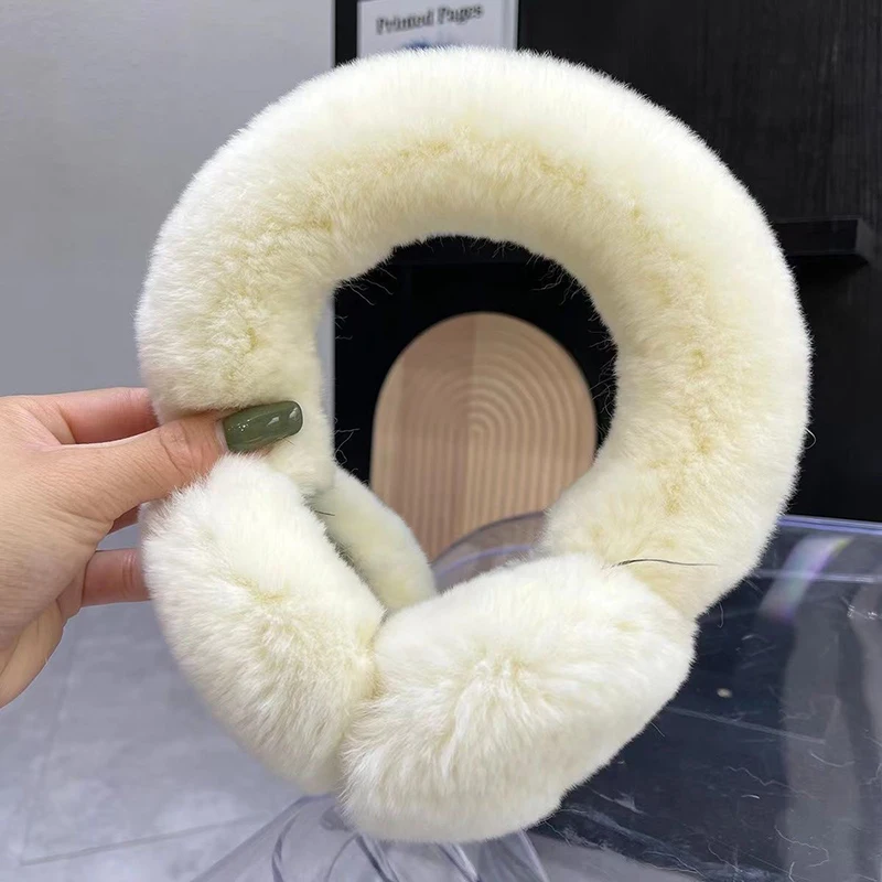 Ear Muffs For Women Winter EarWarmers Soft Warm Cable Furry Real Rex Rabbit Ear Covers For Cold Weather