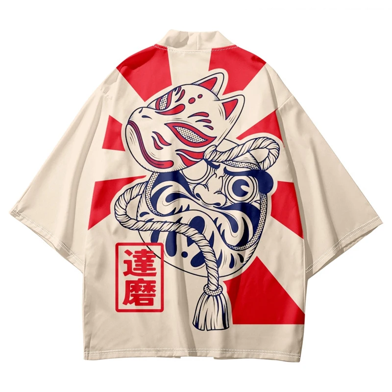 Nine-Tailed Fox Cartoon Print Japanese kimono Summer Streetwear For Men And Women Fox Demon Role Play Cardigan Yukata Tops