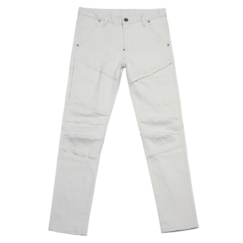 

JXNS89 Europe and the United States splicing white casual jeans men's trend personality gangster handsome zip decoration Slim