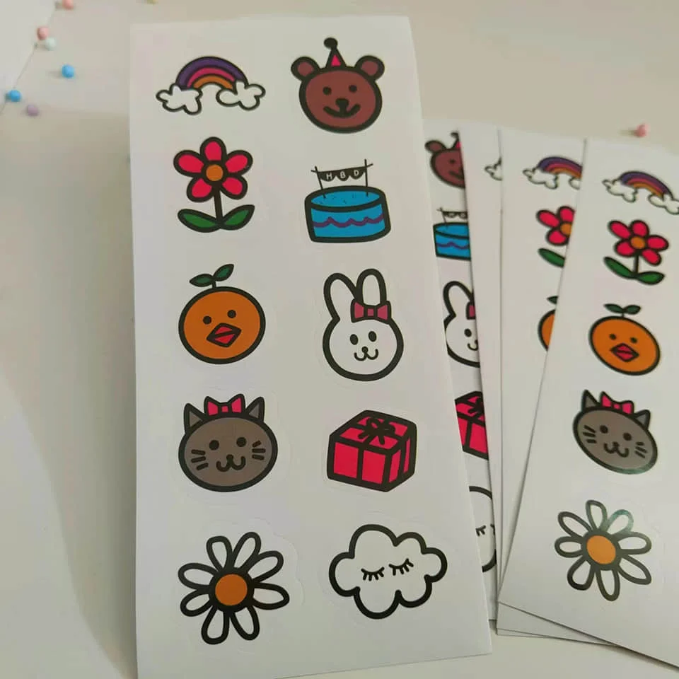 50 Happy Stickers - cute set - tiny Gift Pack stickers Bear/Rabbit/flower/clound/cake/cat /rainbow