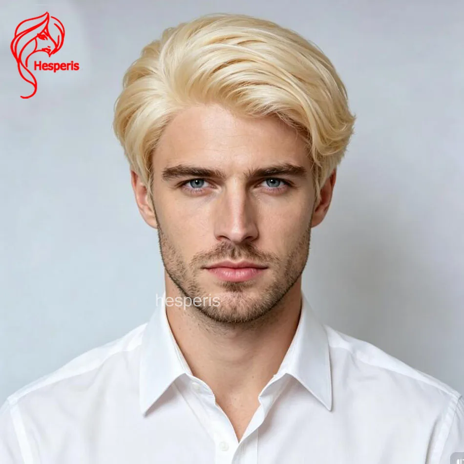 

Hesperis 13x4 Lace Front Human Hair Wig 613 Blonde Pixie Cut Side Part Brazilian Remy Male Wig with Baby Hair for Men