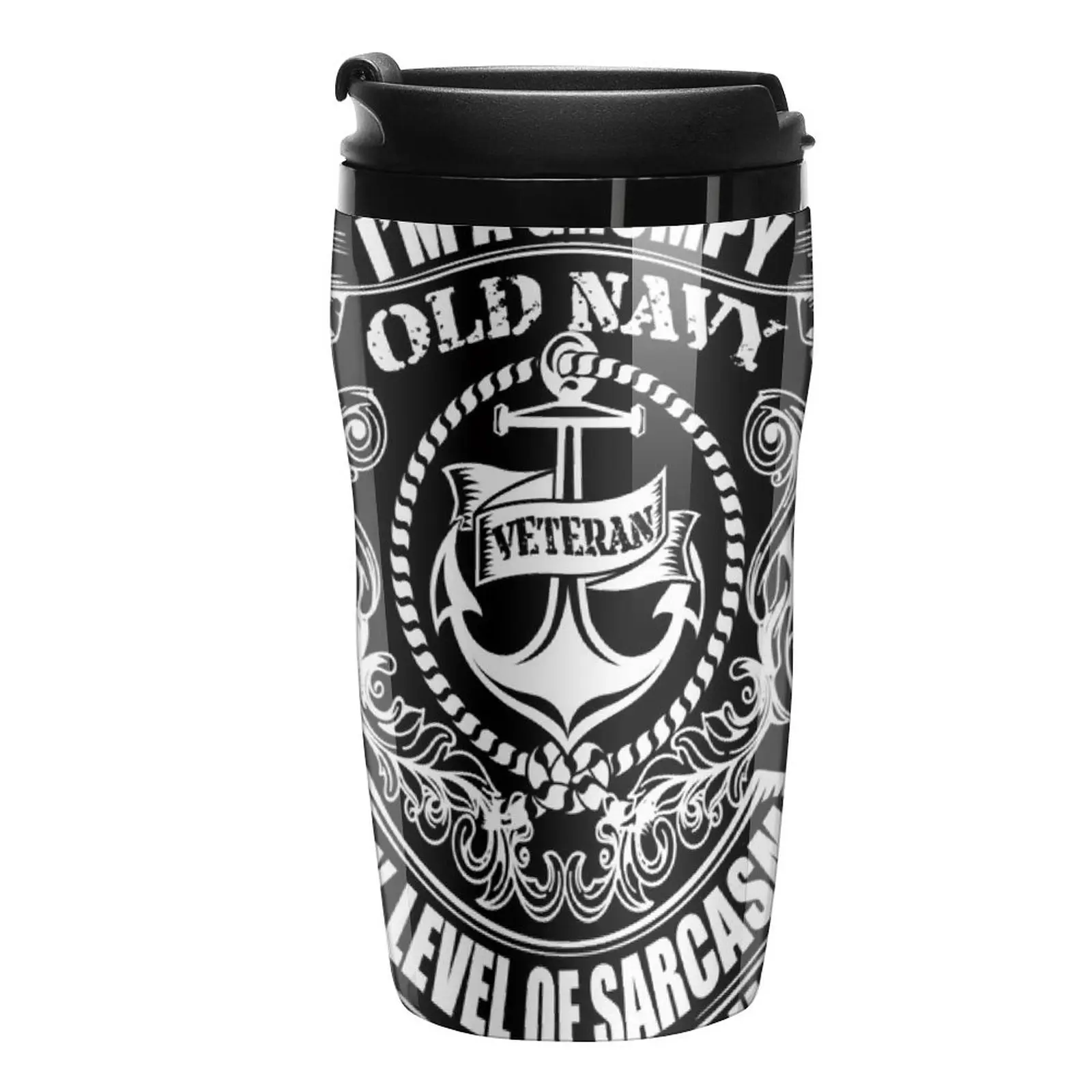 

New I'm A Grumpy Old Navy Veteran My Level Of Sarcasm Depends On Your Level Of Stupidity Travel Coffee Mug