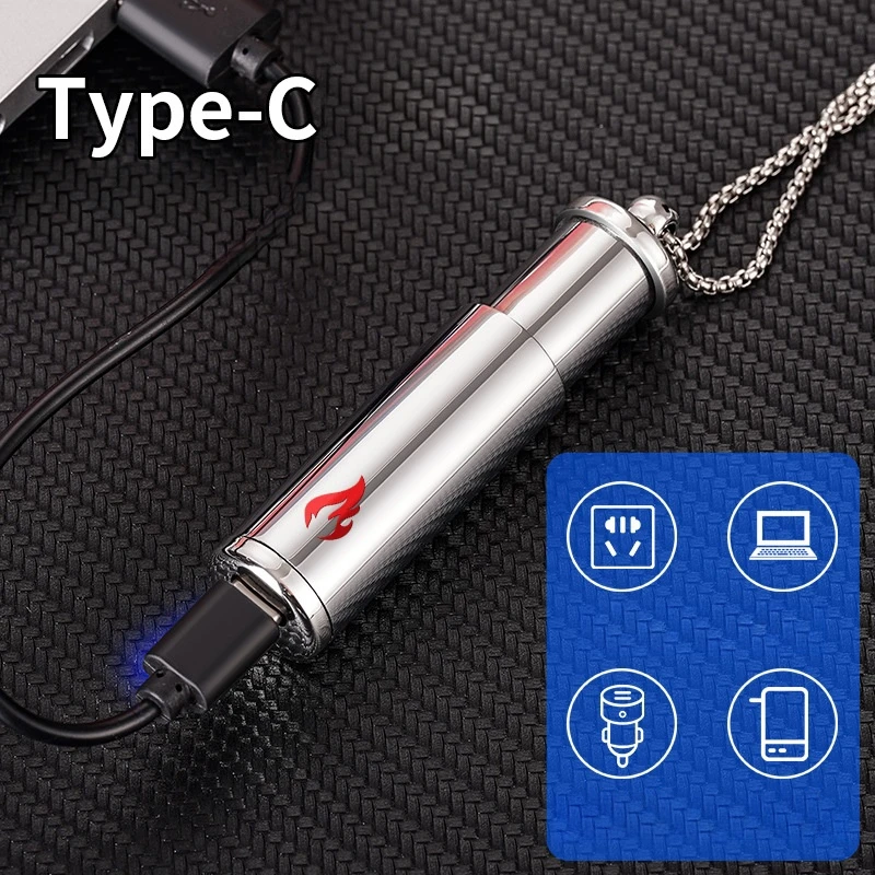 Metal Necklace Hanging Rope Intelligent Voice Control 4 Types of Tungsten Wire Ignition Charging Lighter Type-C Electric Lighter