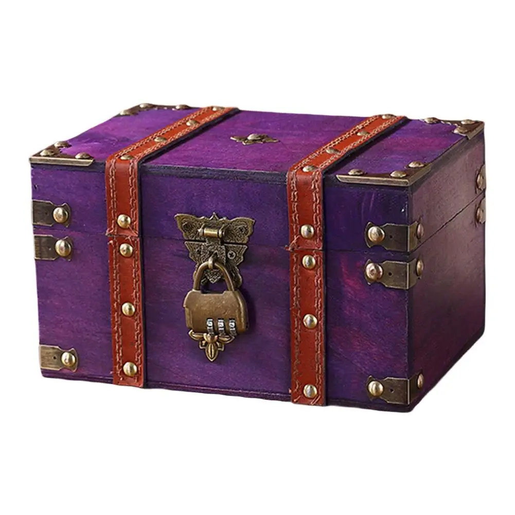 Secure Wooden Treasure Box with Lock for Keys and Passwords Retro Style Storage Solution for Home or Office Decor