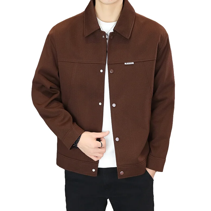 

Весенне-осенняя мужская модная деловая куртка. Модная однотонная куртка с лацканами. Удобная повседневная мужская верхняя одежда.