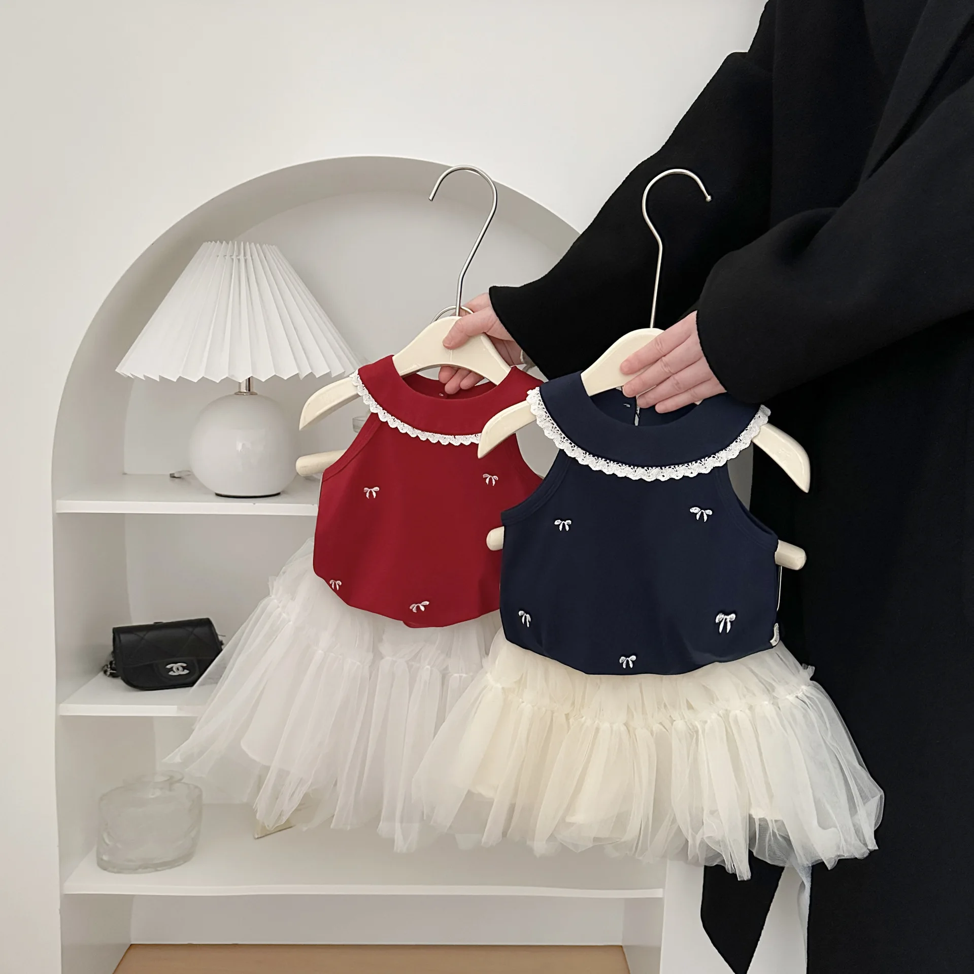 Korean Baby Summer Vest Girls New Foreign Style Bow Embroidered Printed Halter Top Baby Outer Clothes Fashion