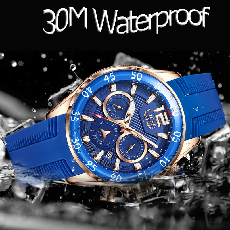 LIGE Outdoor Silicone Strap Quartz Watches for Men Fashion Luxury Man Watch Casual Sport Waterproof Chronograph Date Clock Reloj