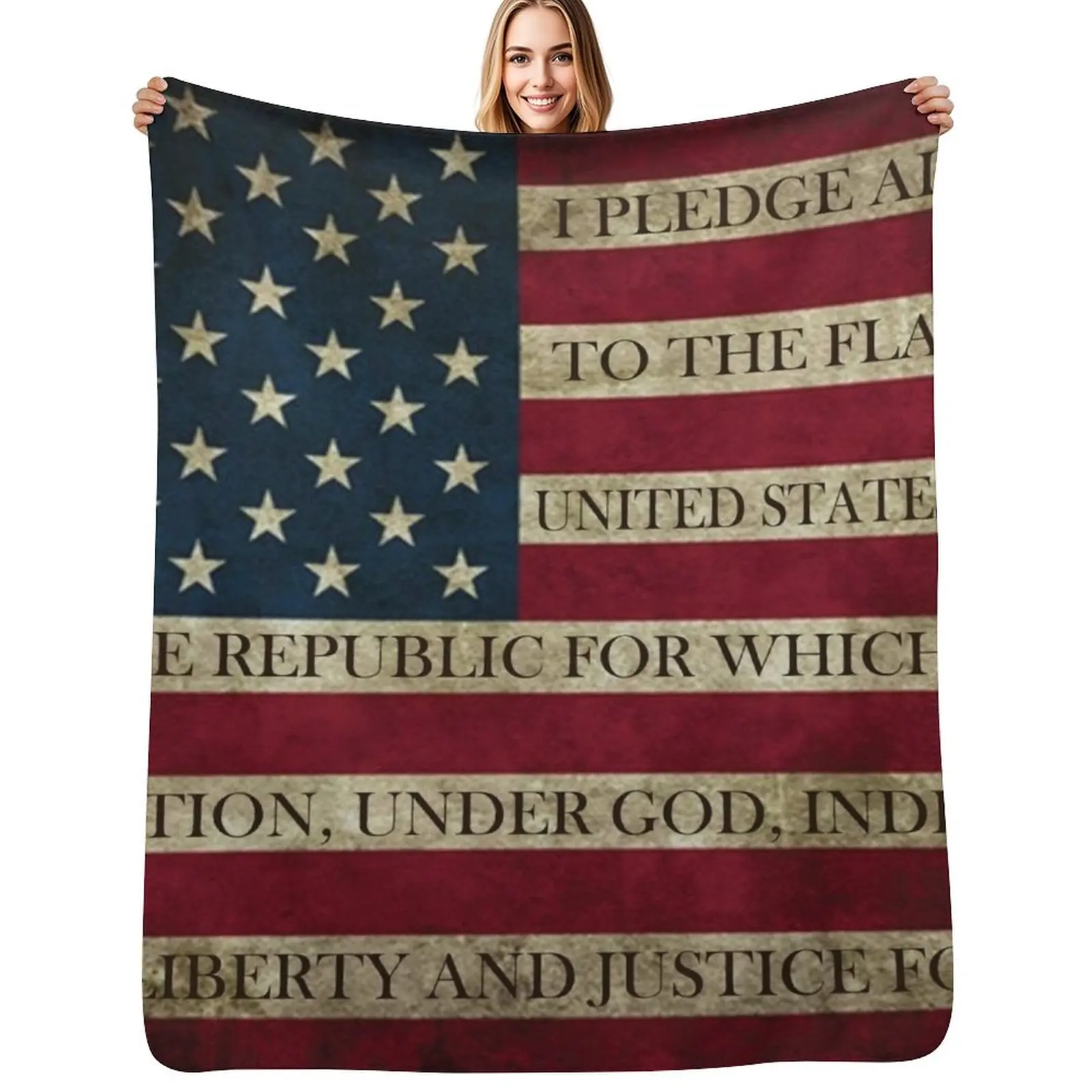 

AMERICAN FLAG PLEDGE OF ALLEGIANCE Throw Blanket Lightweight Cozy Blanket for Bed Sofa