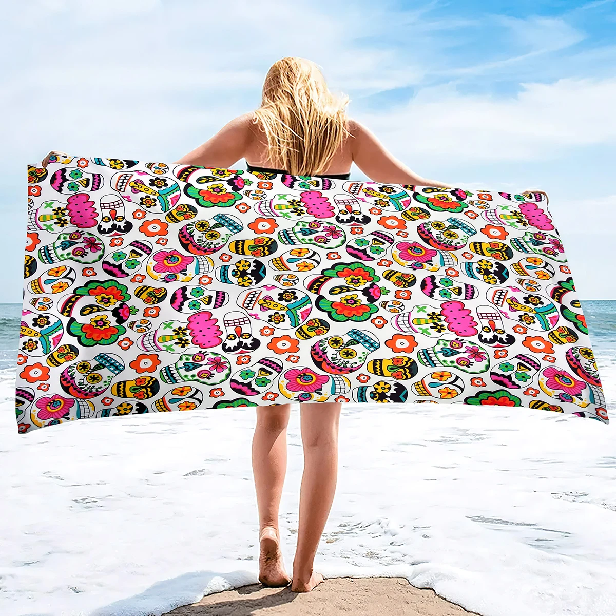 

1pc Bohemian Skull Beach Towel Fitness for Gym Travel Fashion Sport Spa Women Girls Quick Dry No Sand Sports Beach Towel Microfi