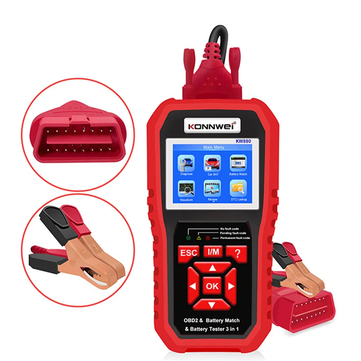 KONNWEI KW880 OBD2 Scanner 3 In 1 Car Diagnostic Tools Engine Tester & Car Battery Tester & Car Battery Match