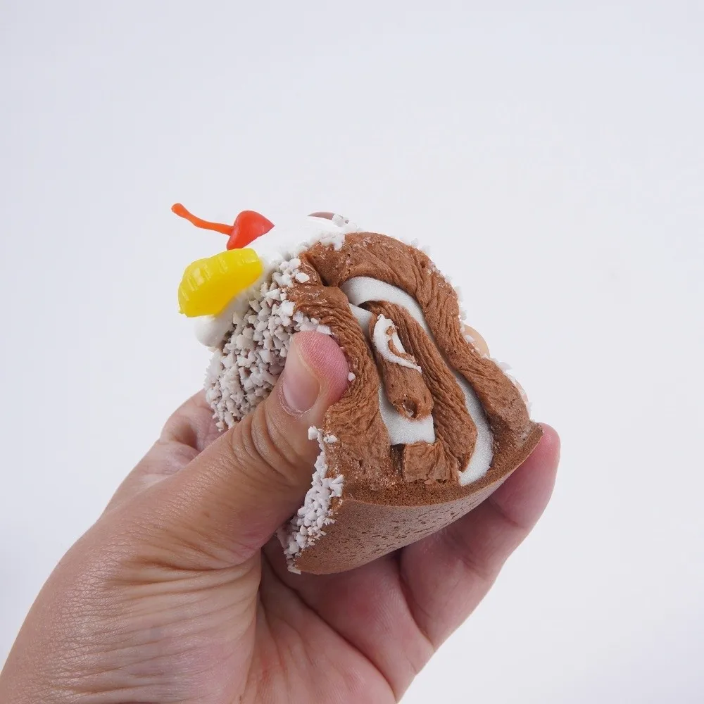 Creative Fruit Cake Roll Squeezed Anxiety Relief with Keychain Swiss Roll Squishy PU Comfortable Realistic Food Pinch