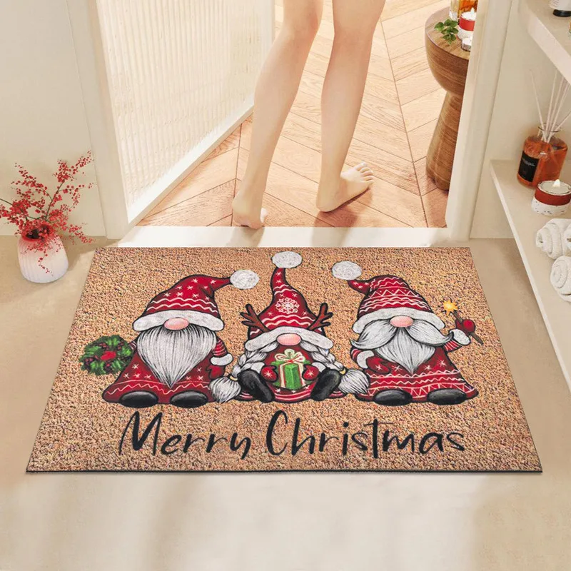 Cartoon Christmas Gnome Santa Doormat Tech Fabric Diatom Mud Absorbent Welcome Floor Mat Indoor Outdoor Front Door Entryway Bathroom Living Room Bedroom Holiday Home Decor Festive Entrance Rug Winter Decoration Christmas Party Doorway Accent