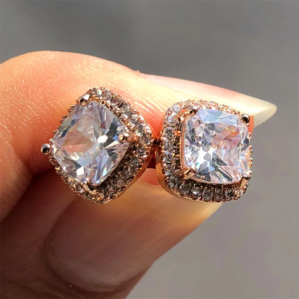 Luxury Female Yellow Pink Stone Earrings Fashion Silver Color Wedding Jewelry Vintage Double Stud Earrings For Women