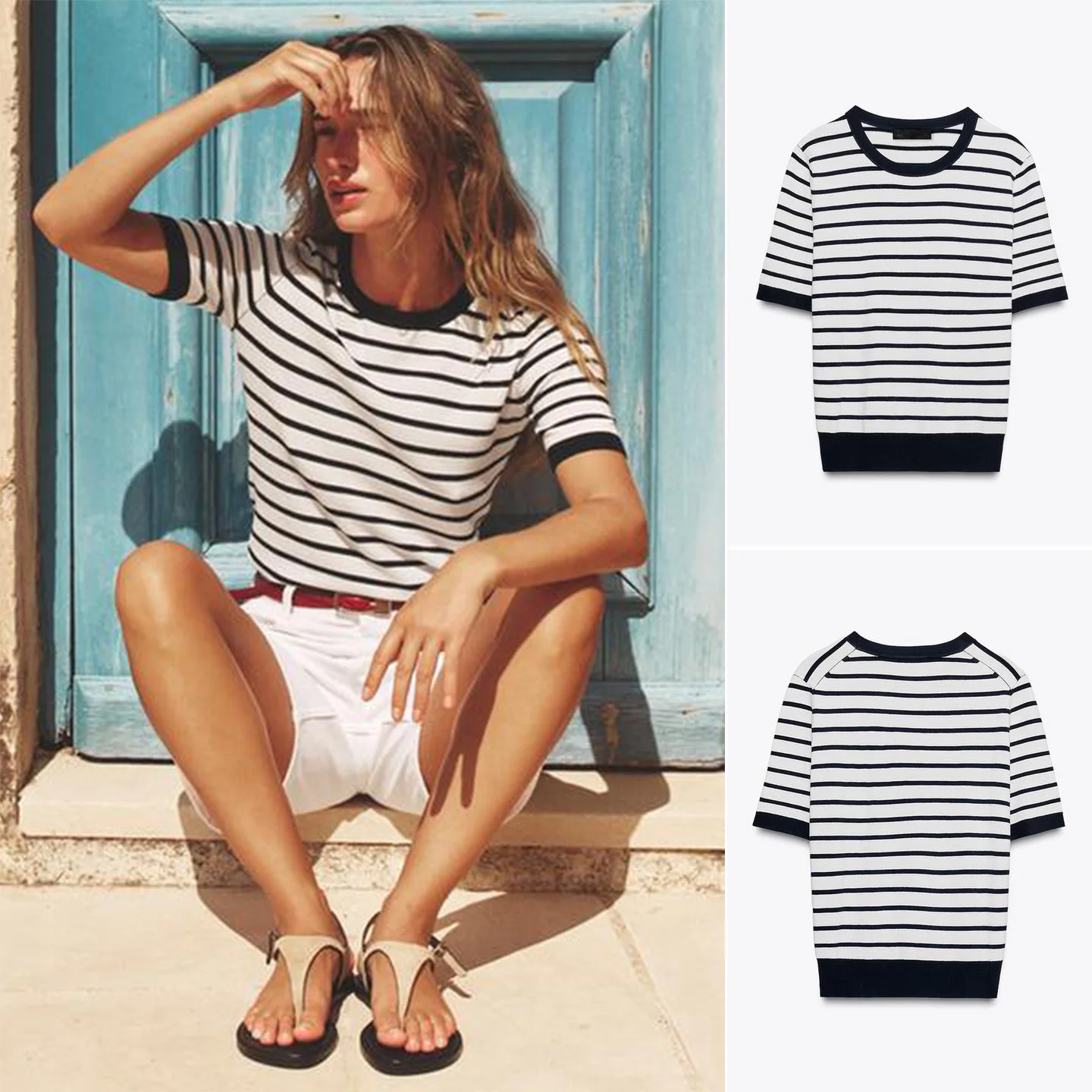 

Basic Short Sleeve round Neck Knitted Top Polyester Fiber Commute Style Autumn New Arrival College Style Decoration