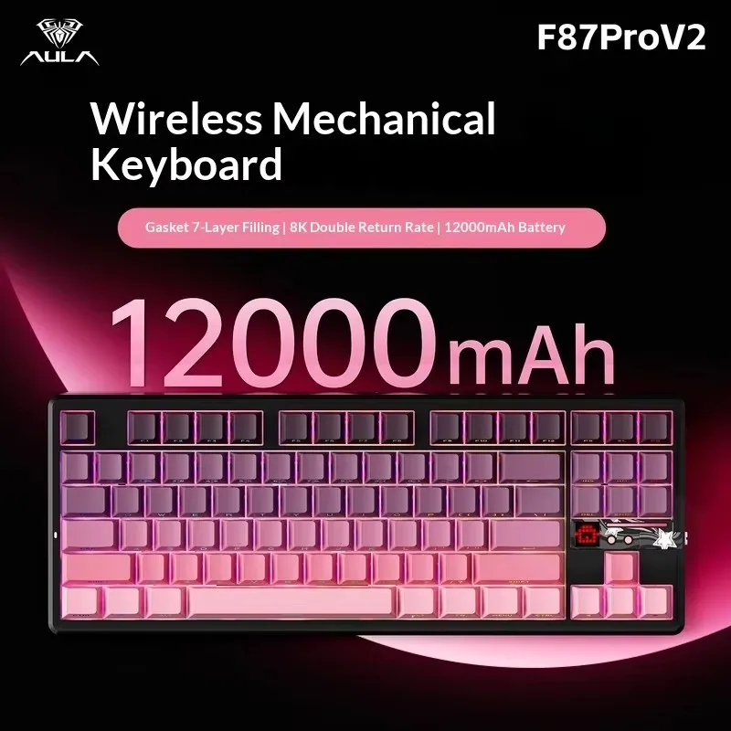 Aula F87 PRO V2 Wireless Gaming Keyboard With 10000mAh Battery 8K Polling SOCD/MT/TGL Tri-Modes Hot Swap TKL Mechanical Keyboard