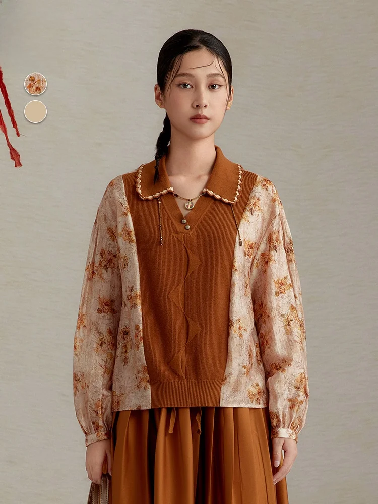 

Fashionable Artistic Long Sleeve Shirt Women's Medium Length Style Anti-Aging Polyester Fiber Collared Romantic Art Series