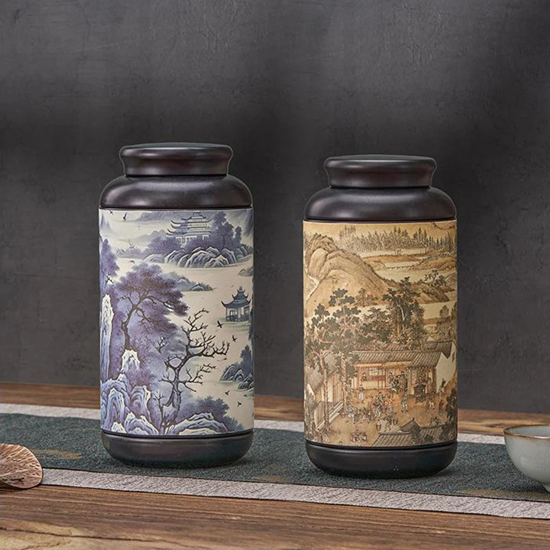 Chinese Tinplate Tea Storage Jar Small Sealed Portable Storage Jar Tea Container Wrought Iron General Tea Jar Outdoor Tableware