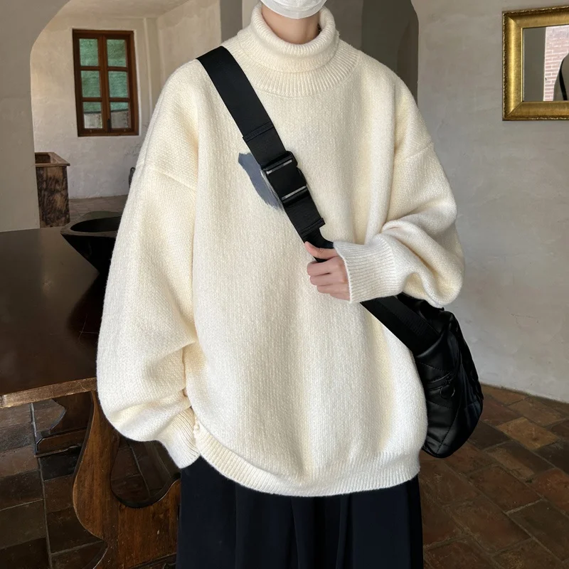 

Men's Thiened High Collar Knitwear Winter Warm Outerwear Loose Casual Sweater Large Size Trendy Winter Woolen Coat