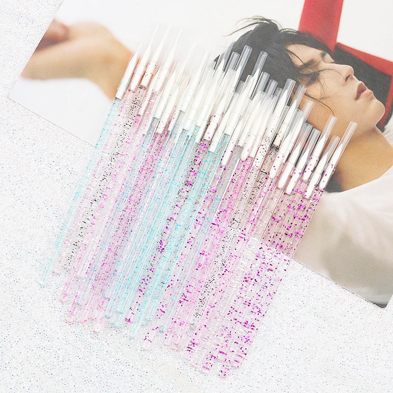 50pc 일회용 아이 라이너 메이크업 브러쉬 크리스탈 핸들 소프트 섬유 립 라인 아웃 라인 브러쉬 아이 섀도우 블렌딩 애플리케이터 뷰티 도구