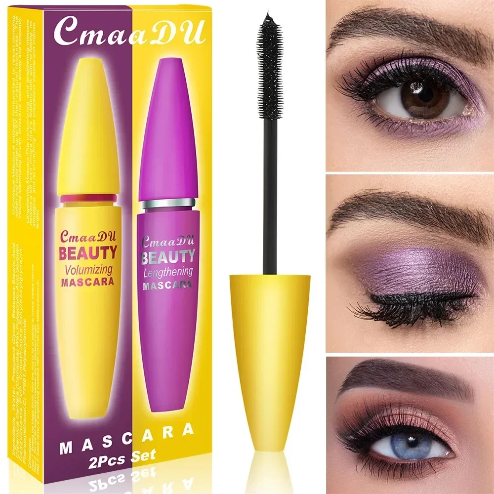 CmaaDu 2Pcs 4D Silk Fiber Eyelash Mascara Makeup 1 for Long Lasting  Curling Lengthening 1 for Volumizing Waterproof Cosmetics