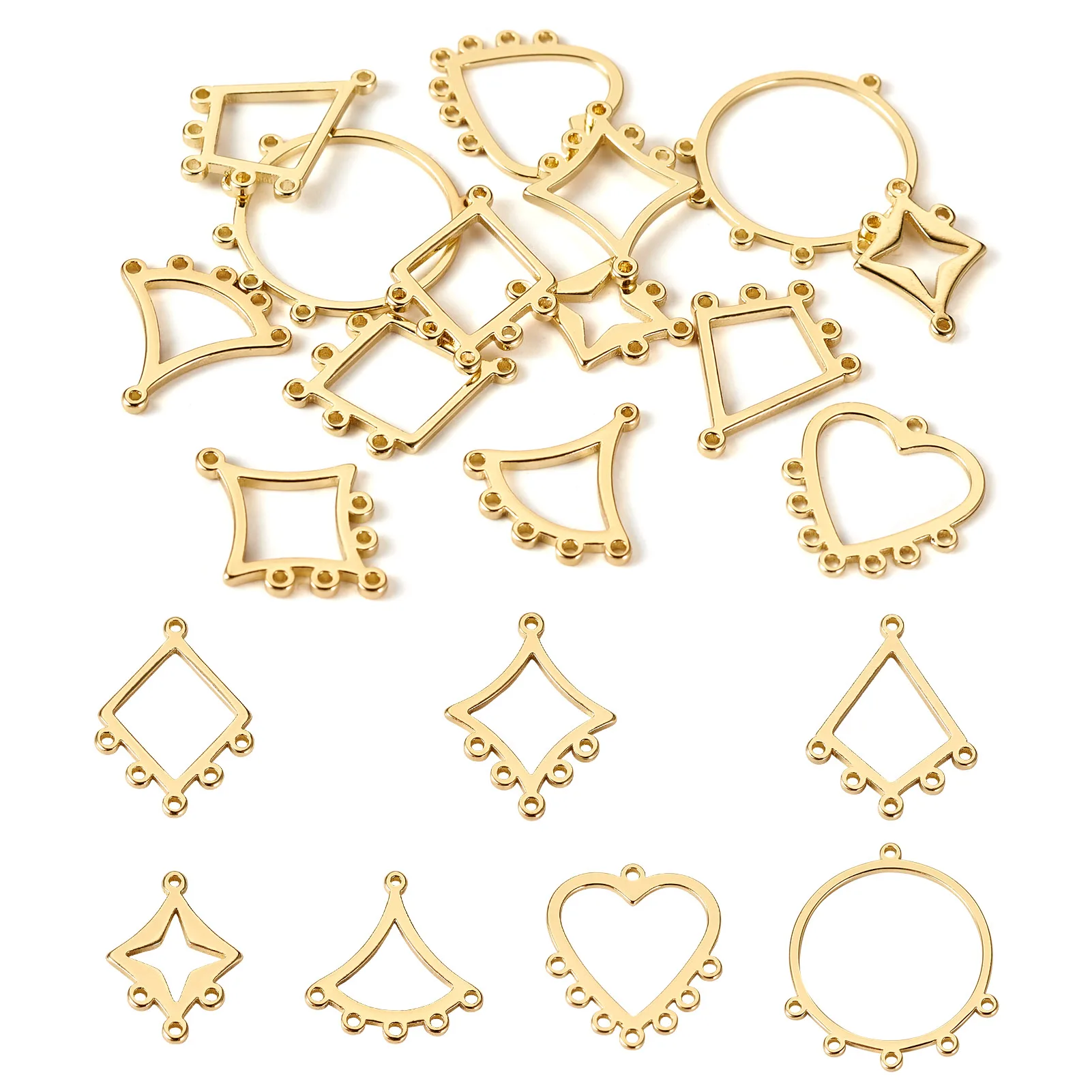 

14Pcs Brass Rhombus Chandelier Component Links Heart Star Connector for Women Vintage Dangle Earring Necklace Making Accessories