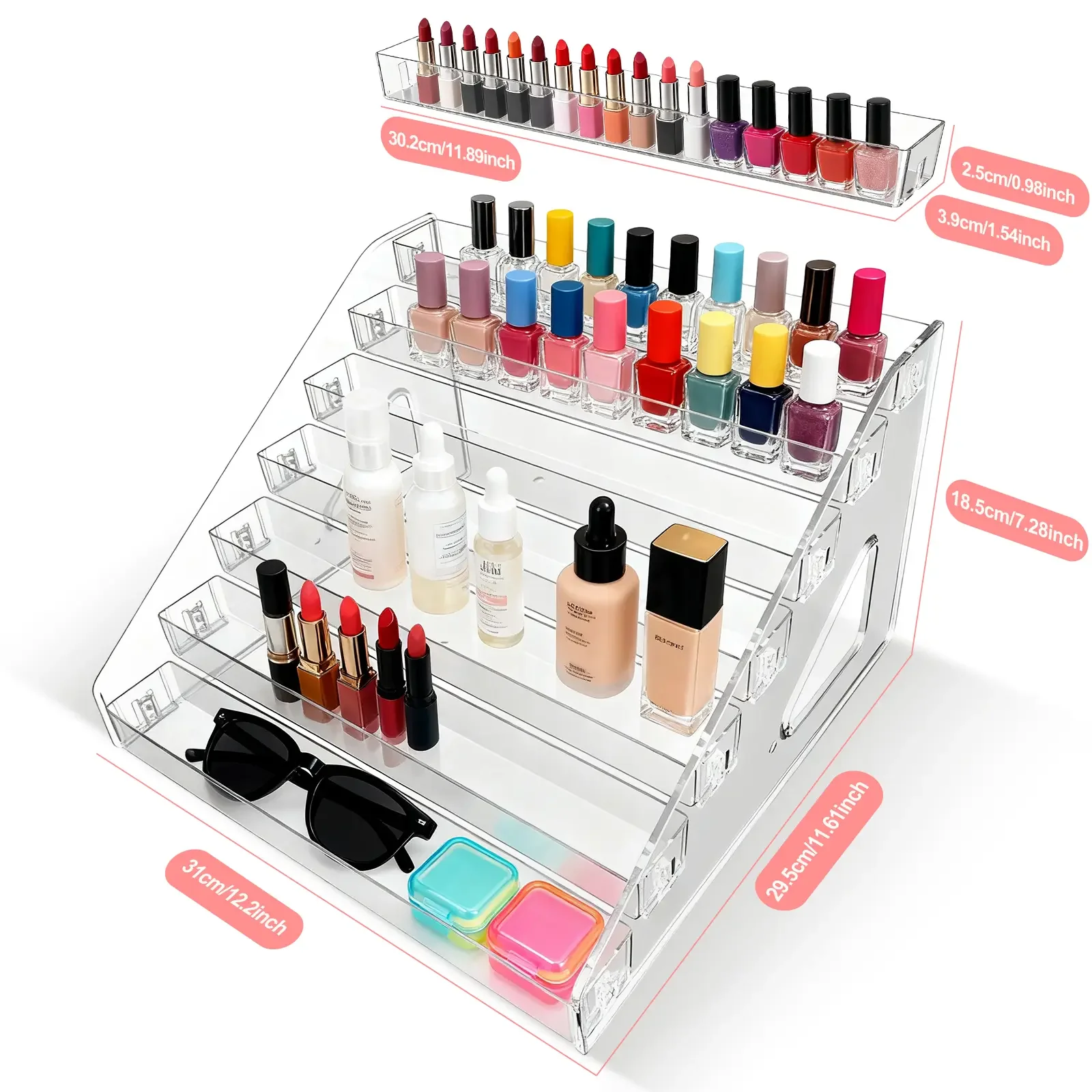 7‑Layer Acrylic Nail Polish Organizer Display Stand, Holds 96 Bottles for 1‑2oz Nail Polishes, 31×11.6×5.11 Inches Nail Art Storage Rack
