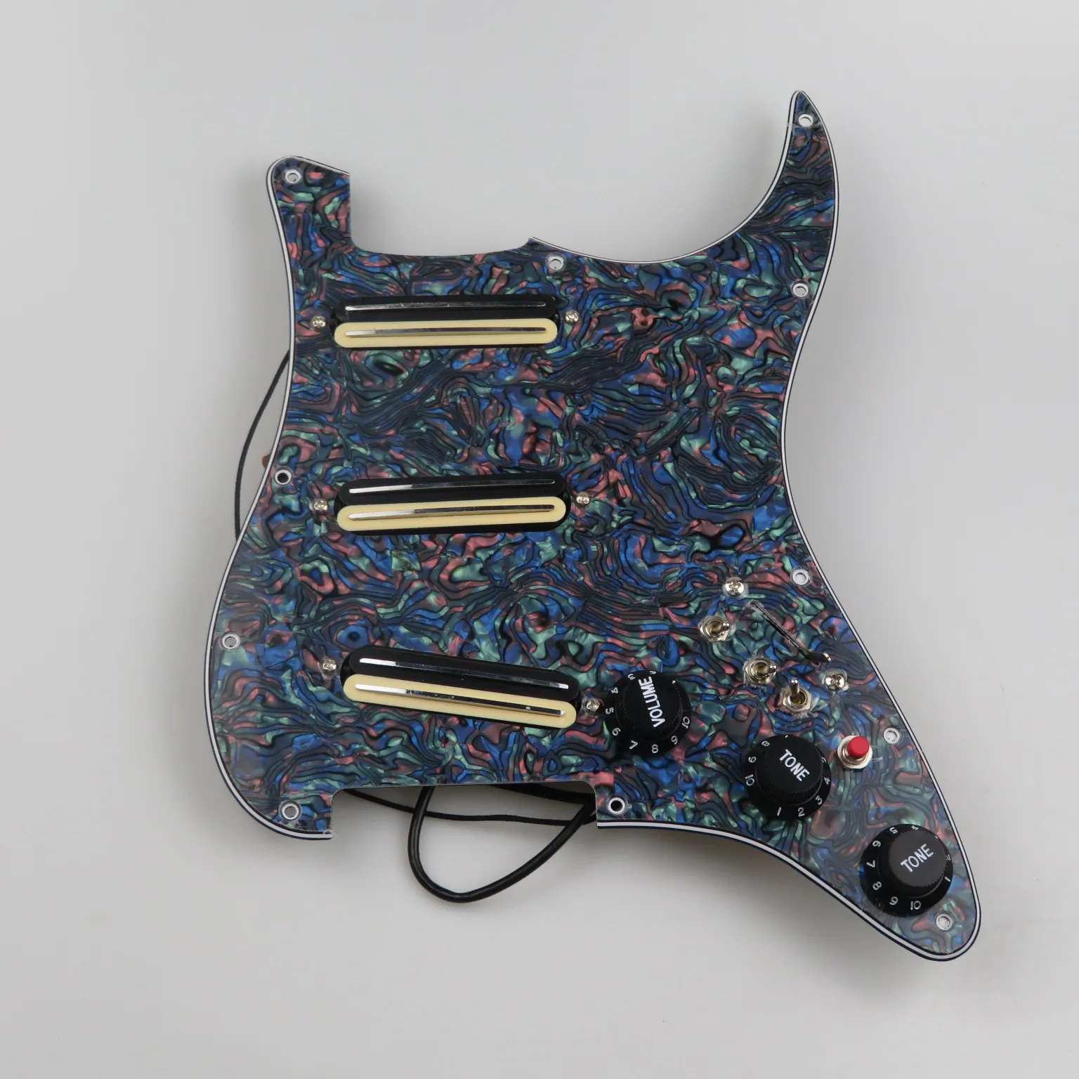 Reverse ST Loaded Pre-Wired Guitar Pickguard Grey Cracked Pearl 3 Rail Blade Single Coil Pickups 1V2T 5 Way
