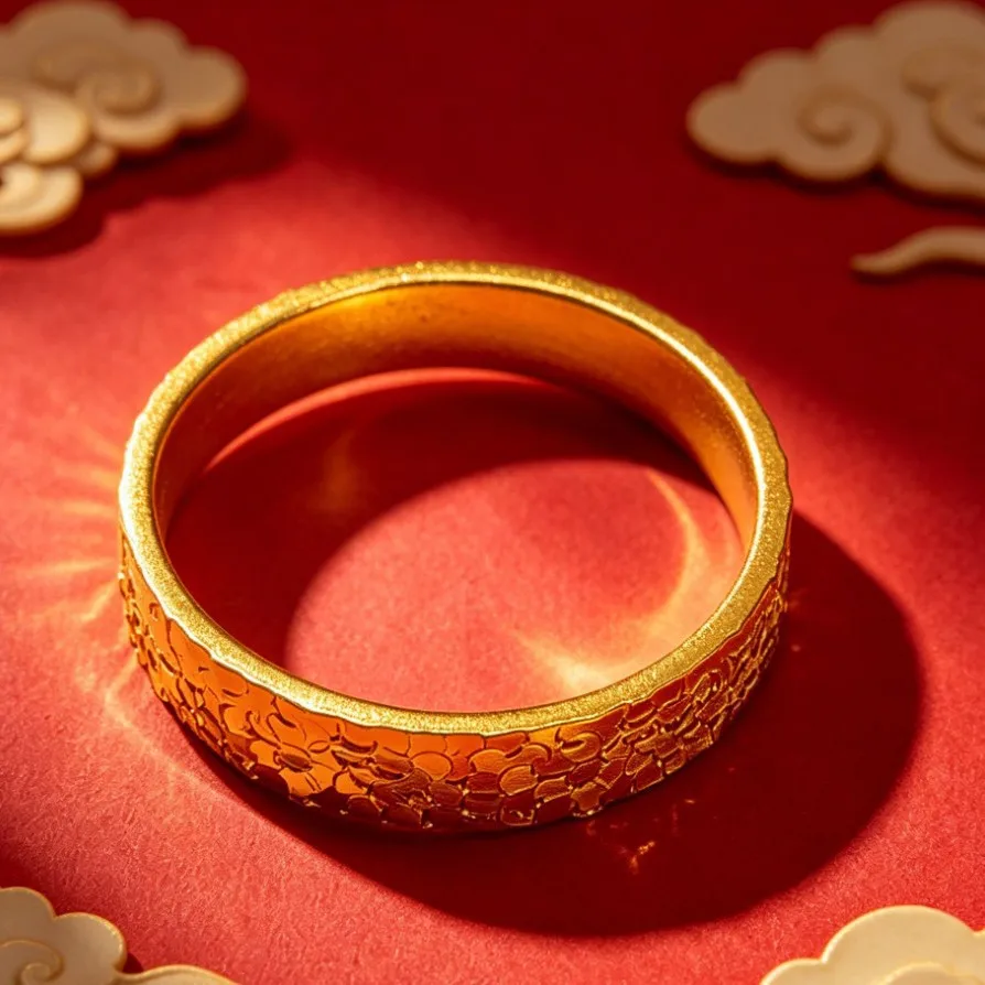 Luxury 9999 24K Solid gold crushed ice ring, high-end couples fashionable and versatile real gold jewelry
