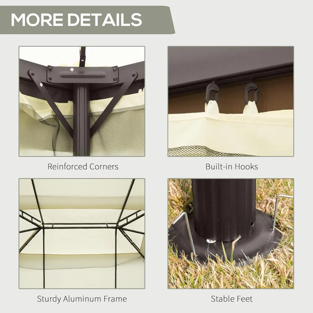 10' x 13' Patio Gazebo, Outdoor Gazebo Canopy Shelter with Netting and Curtains, Aluminum Frame, Customized