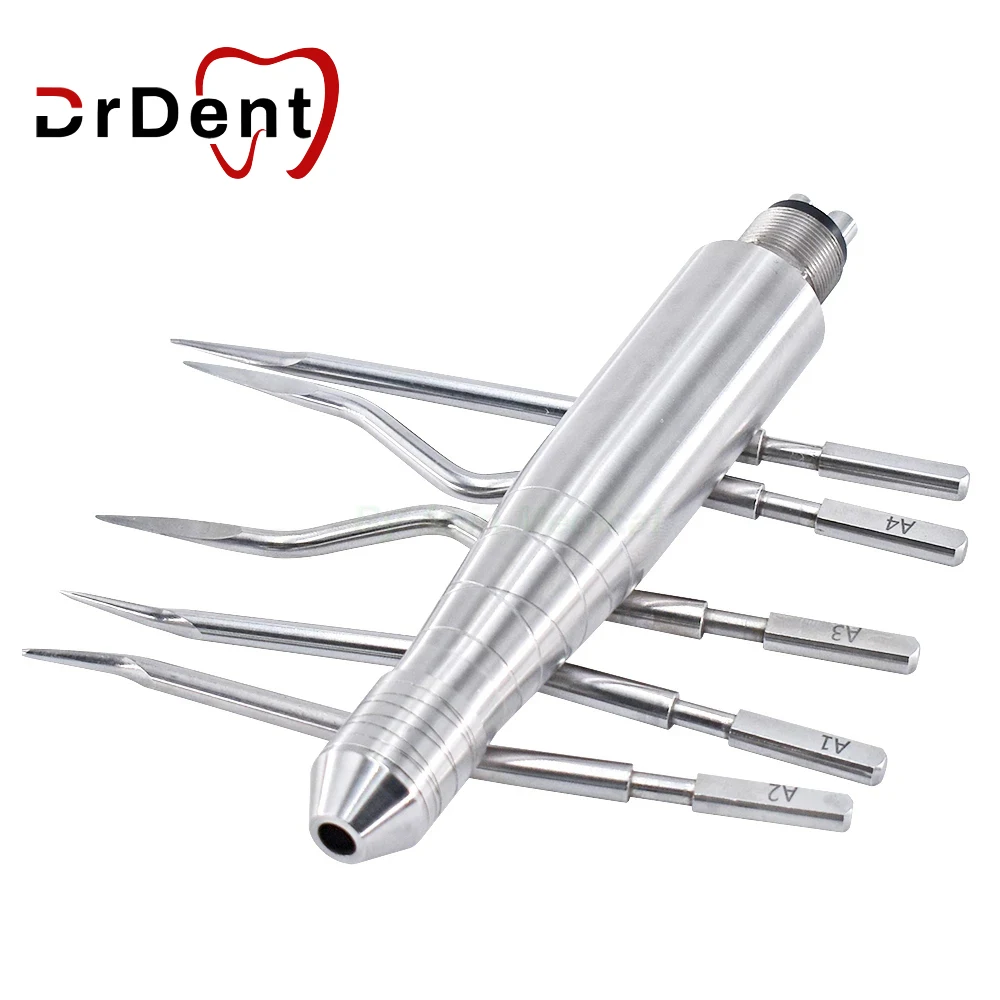 

4Hole Dentist Dental Extraction Tool Kit Air Source Pneumatic Forceps Painless Turbin Curved with 5 Tips Elevator Automatically