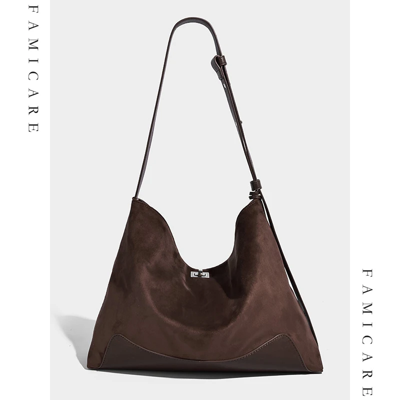 

2025 Fall New Faux Suede Tote Bag Spacious Underarm Shoulder Bag Women Vintage Commuting Premium Durable High Quality Handbag