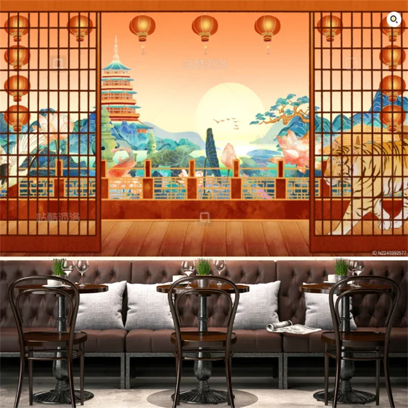 Custom Chinese Famous Sights Mural Wallpapers Japanese Cuisine Store Sushi Restaurant Culture Background Wall Paper 3D