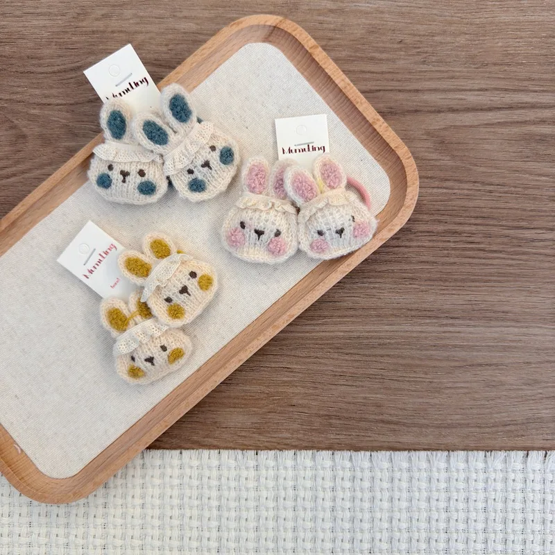 

Резинки для волос с цветными блоками, 2 шт., вязаные резинки для волос с кроликом для маленьких девочек, нежная стрейч, без зацепок