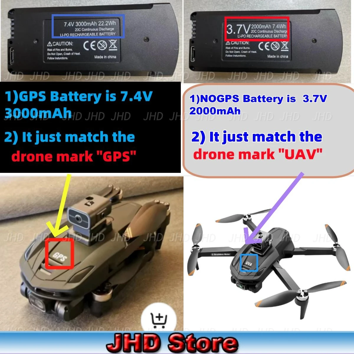 Jhd original v168 gps bateria 7.4v 3000mah v168 drone 3.7v 2000mah para v168 promax rc quadcopter v168 gps bateria