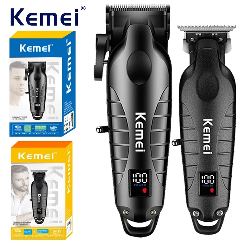 Kemei 2290 2293 Professional Cordless Hair Clipper Men Barber Fade Clipper and Zero Gapped Trimmer Set Electric Hair Cutting Kit