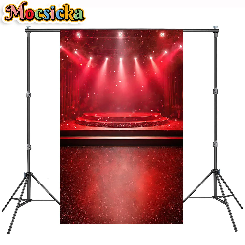 Red Curtain Stage Theme Photography Backdrops Superstar Music Show Concert Live Spotlight Theater Background Happy Birthday