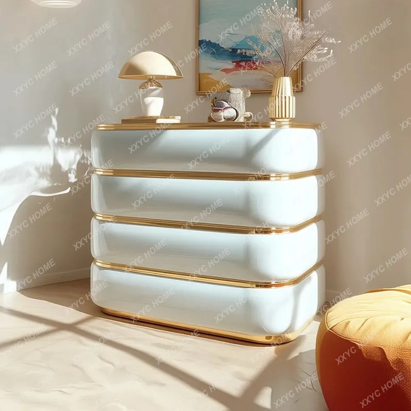 

light luxury paint chest cabinet hand-painted gold entrance cabinet modern villa high-end storage cabinet