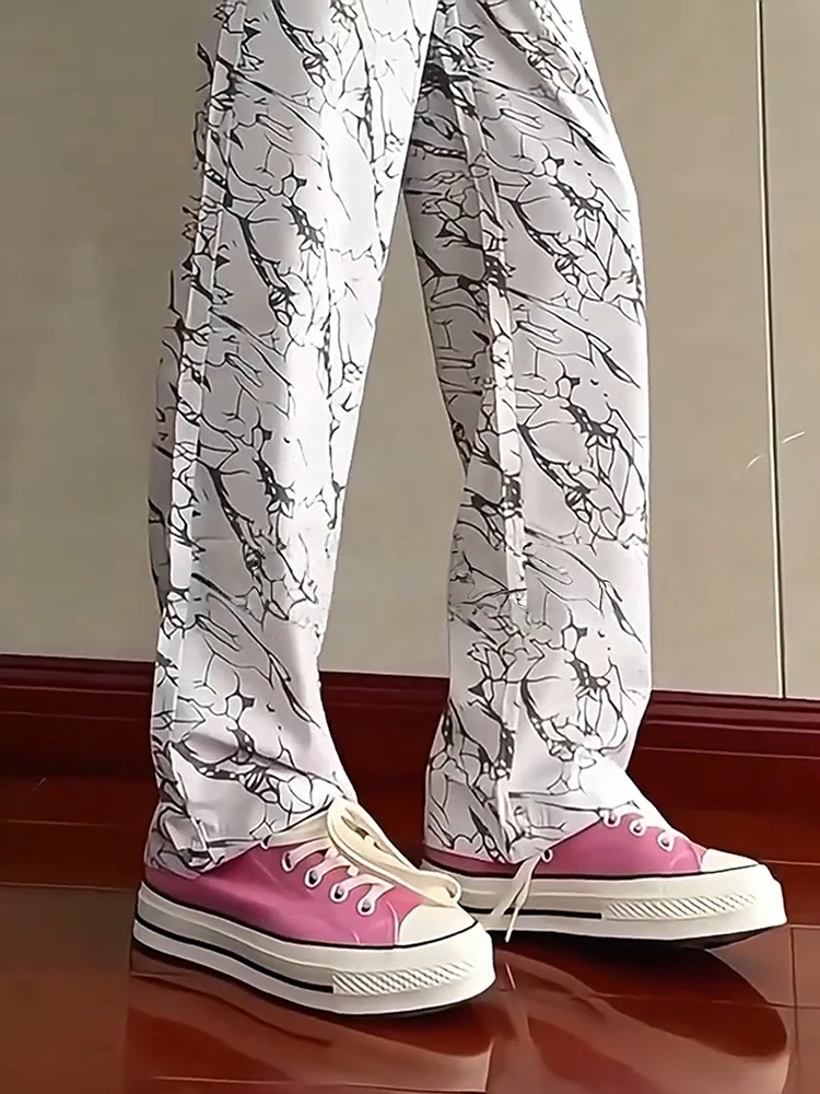 

Летние тонкие дышащие мужские повседневные брюки из ледяного шелка с эффектом тай-дай и принтом молнии, прямого кроя, быстросохнущие, легкие