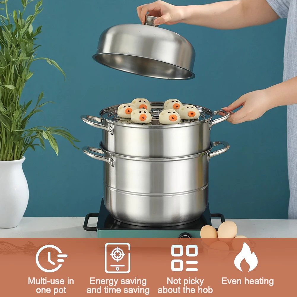 

Stainless Steel Steamer Cooker with Steamer Basket Stockpot Cookware with Handle Steamer Pot for Kitchen Cooking