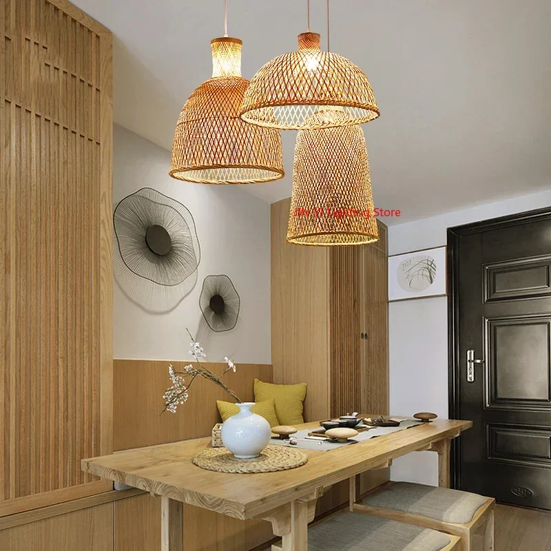 Bamboo Chandelier Modern Southeast Asian Style E27 Dining Room Living Room Tea Room Duplex Coffee Restaurant Rattan Lamp