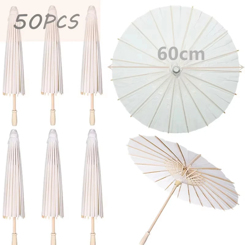 15/24/30/36/50/100PCS Parasol Paraplu's 60cm Bruiloft Papieren Paraplu Foto Props Wit DIY Paraplu voor Bruids Douche Party