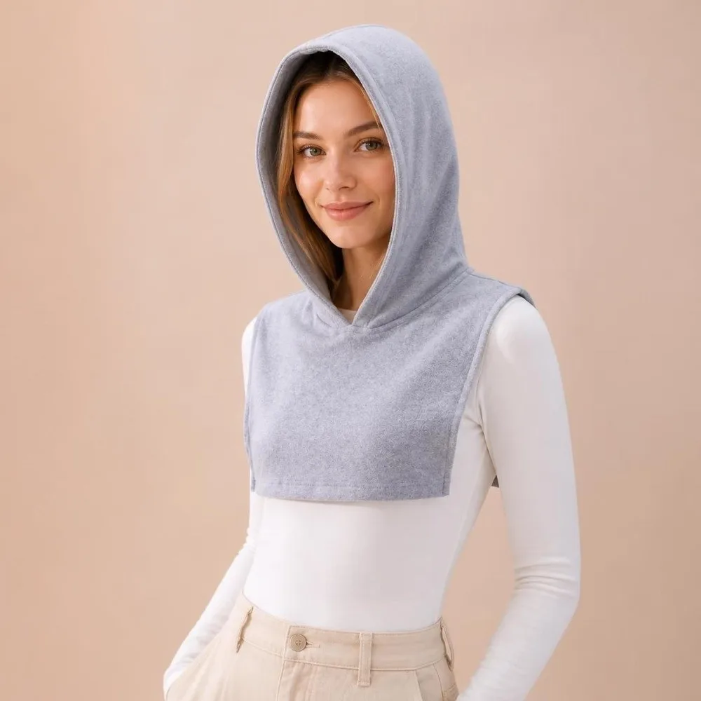 Single-sided Fleece Fake Hood Collar Soft Cotton Spandex Sleeveless Design Fleece Hood Collar No Drawstring Classic Color