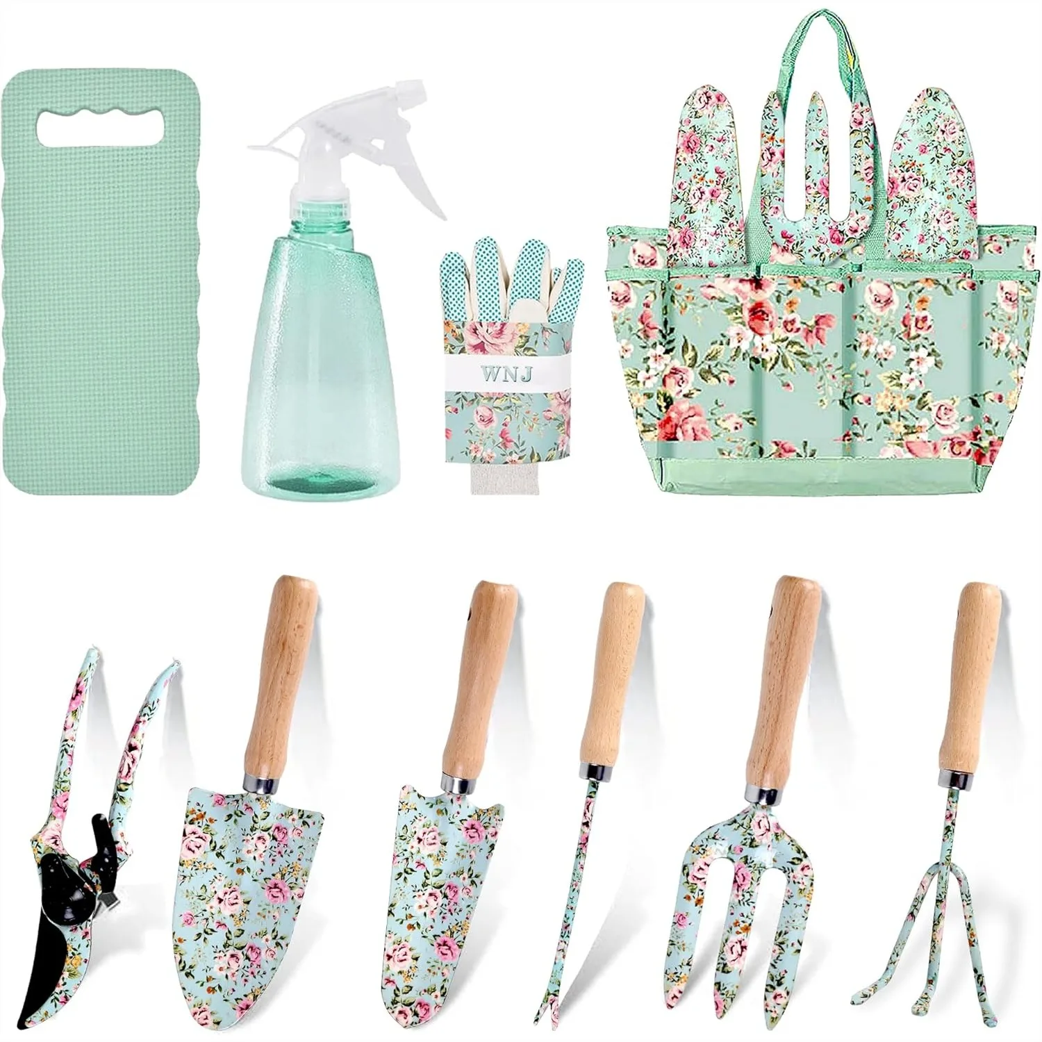 

10-Piece Garden Tools Set with Tote Bag, Heavy Duty Gardening Kit with Pruning Shears, Trowels, Rake, Sprayer, Kneeling Pad &