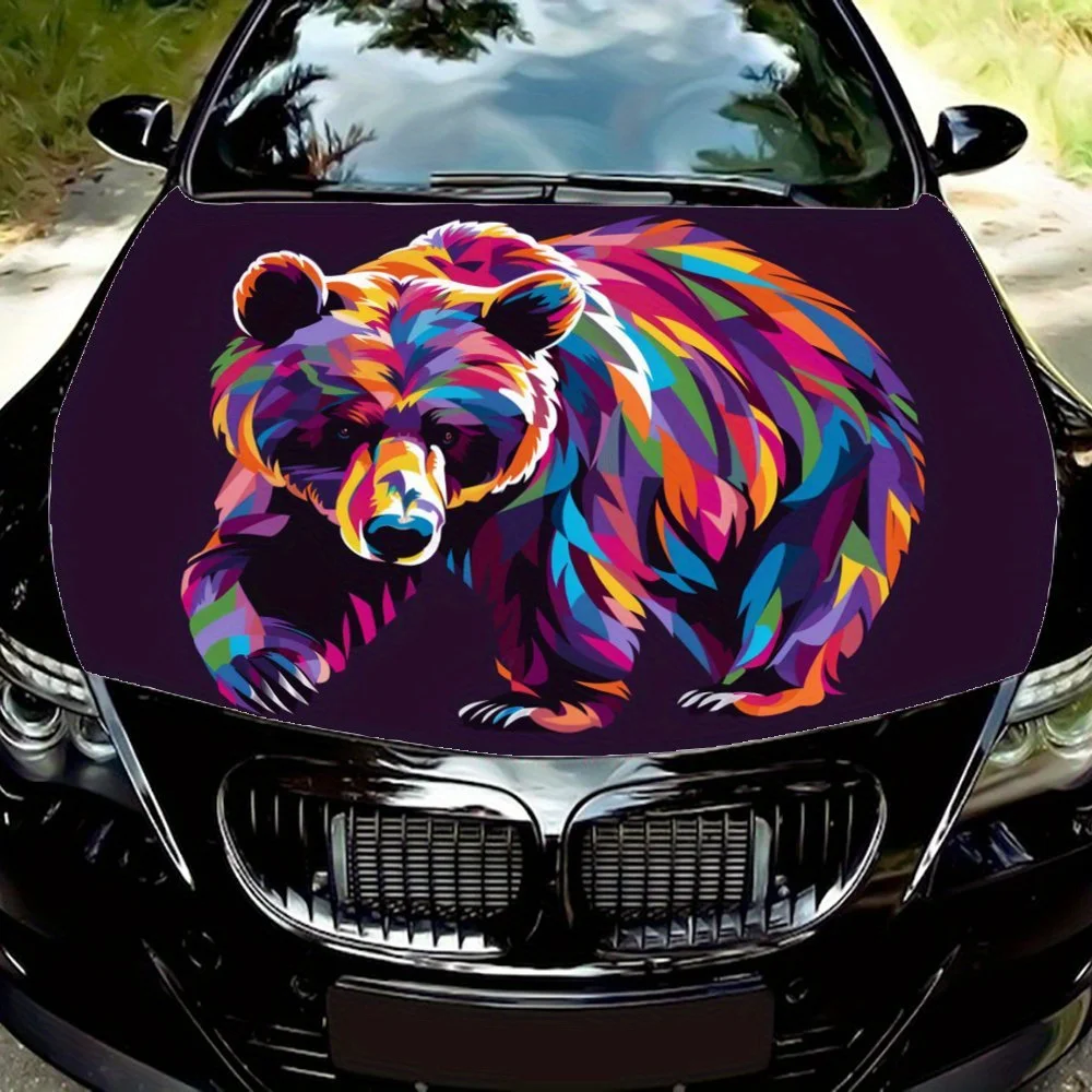 

Fantasy Brown Bear: Release the original power in color car graphics vinyl wraps, car engine hood decals, unique design, highlig