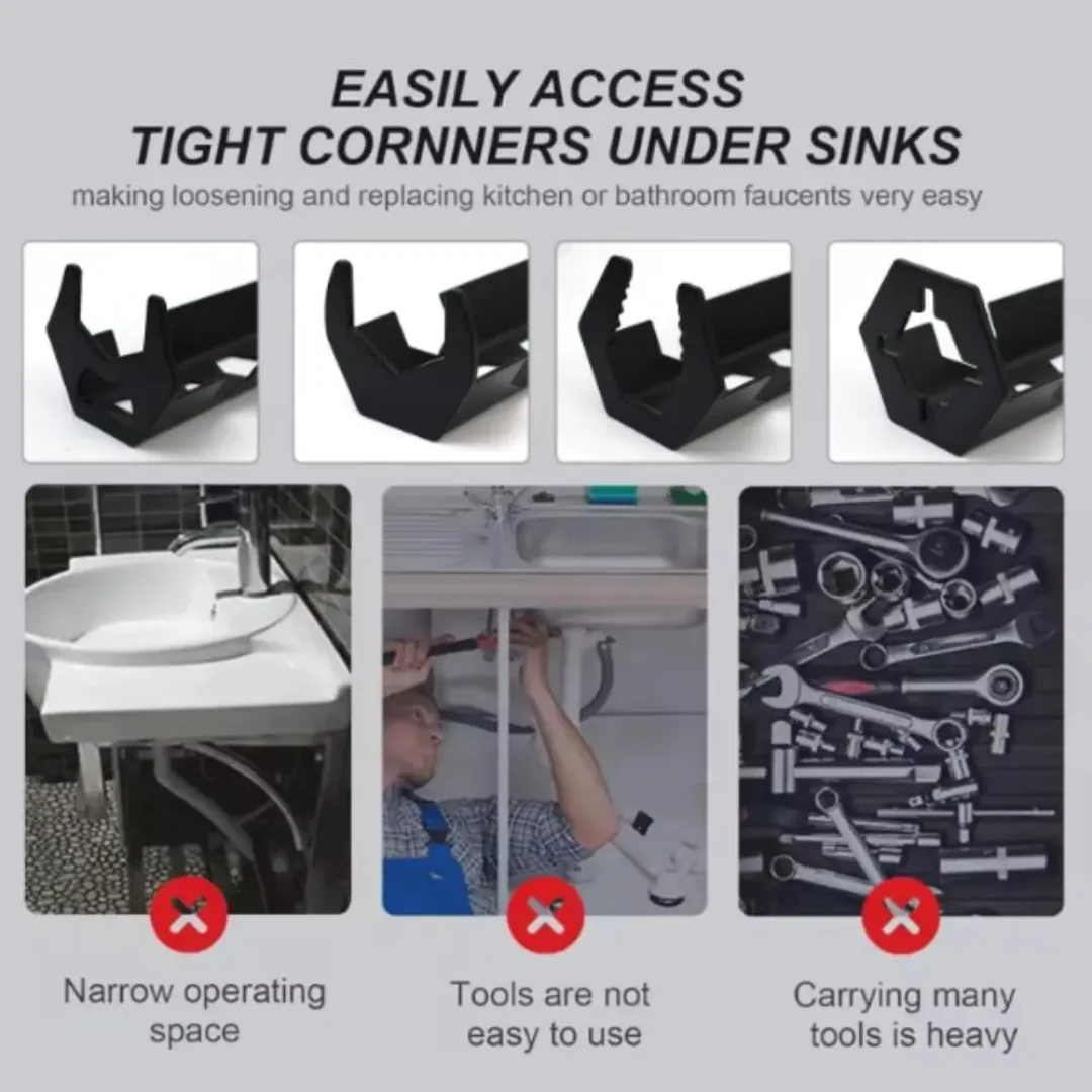 Multi-Functional Sanitary Wrench Iron Material Pelvic Floor Leading Faucet Wrench Double-End Sleeve Disassembly Sink Wrench