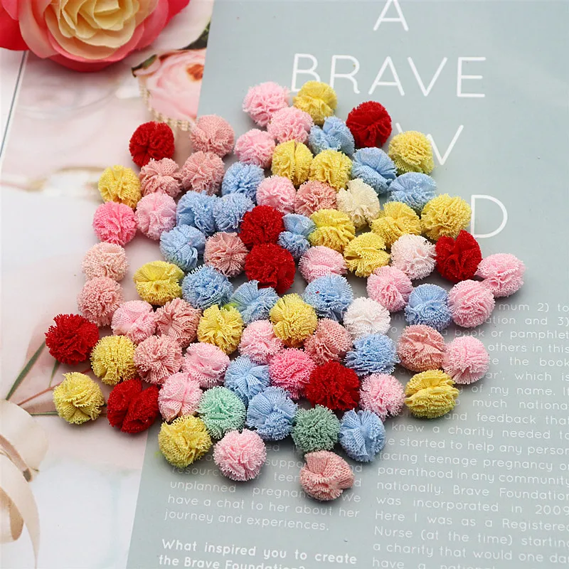 10-25mm Mesh Elastic Flower Ball DIY Lace Craft Tennis PomPom Pendant Hairpin Jewelry Decoration Making Accessories 24-96 Pieces