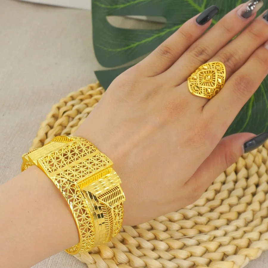 9999 gold Middle East Dubai women's geometric open-ended bracelet ring - African Nigeria festival - Vietnam wedding party gift