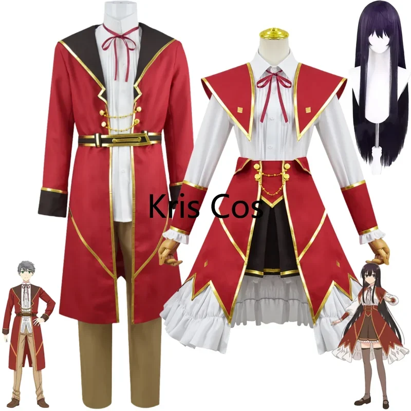 

FC6New Anime Villainess Level 99 Patrick Ashbatten Yumiella Dolkness Cosplay Costume Wig Red Fighting Uniform Man Woman Par@FC8！